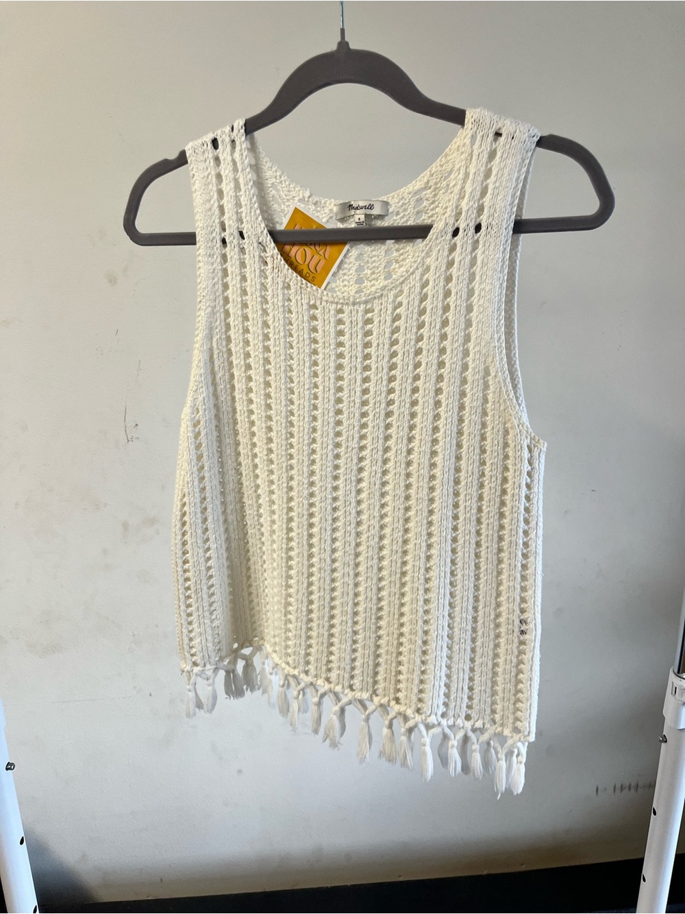Madewell White Crochet Fringe Tank